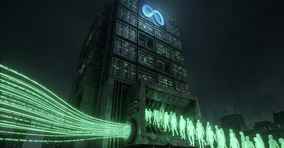 Massive corporate tower made of server racks